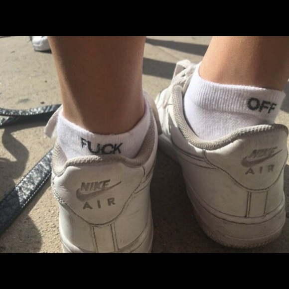 1 Pair Fuck Off White Ankle Socks - Picture 5 of 6